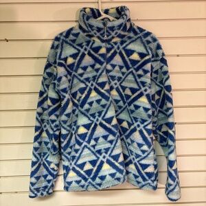 Eddie Bauer Women's XL Quest Plush Blue White Triangle  1/4-Zip Pullover Teddy